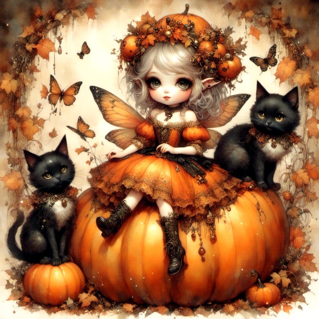 Whimsical Butterfly Fairy in Pumpkin Patch