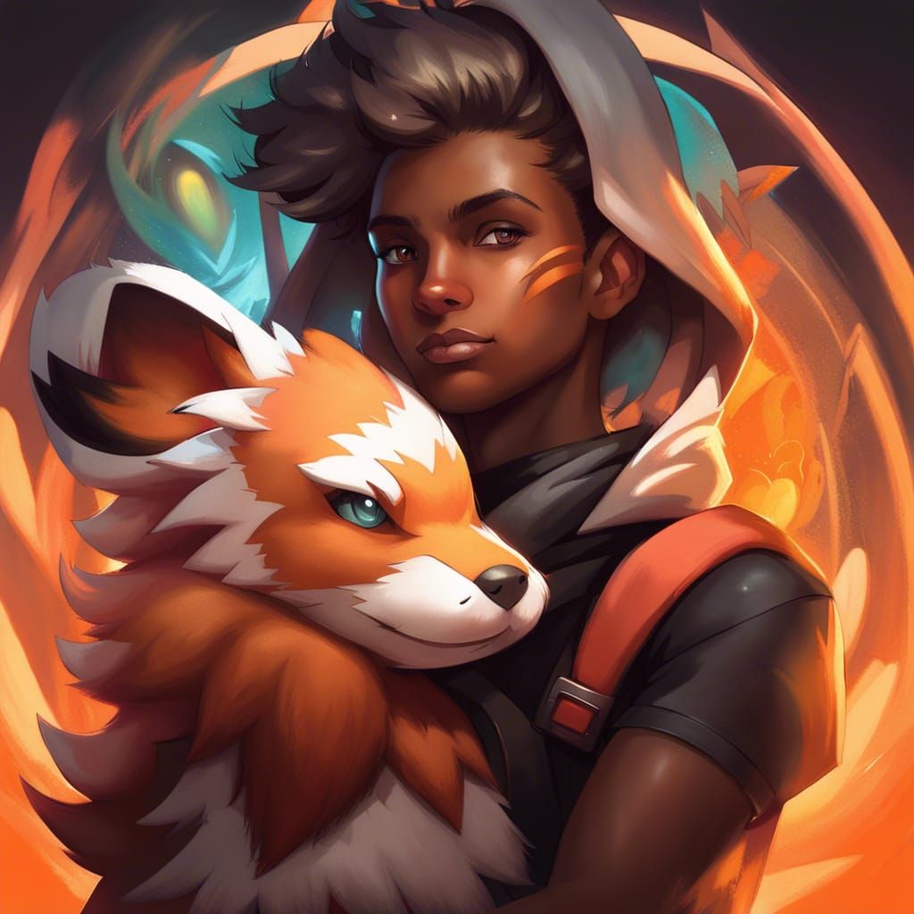 Pokémon Trainer and Growlithe Portrait
