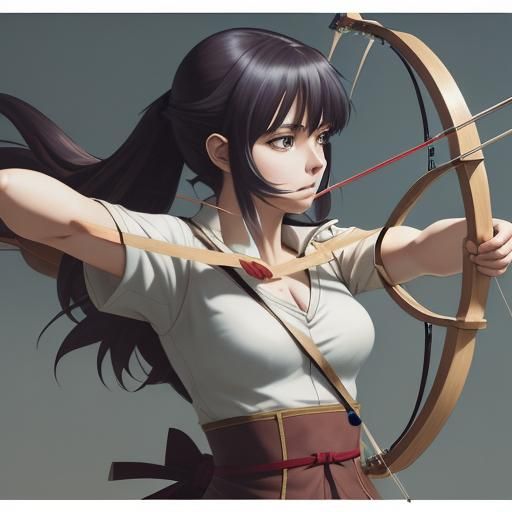 Archery Scene in Cel-Shaded Anime Style