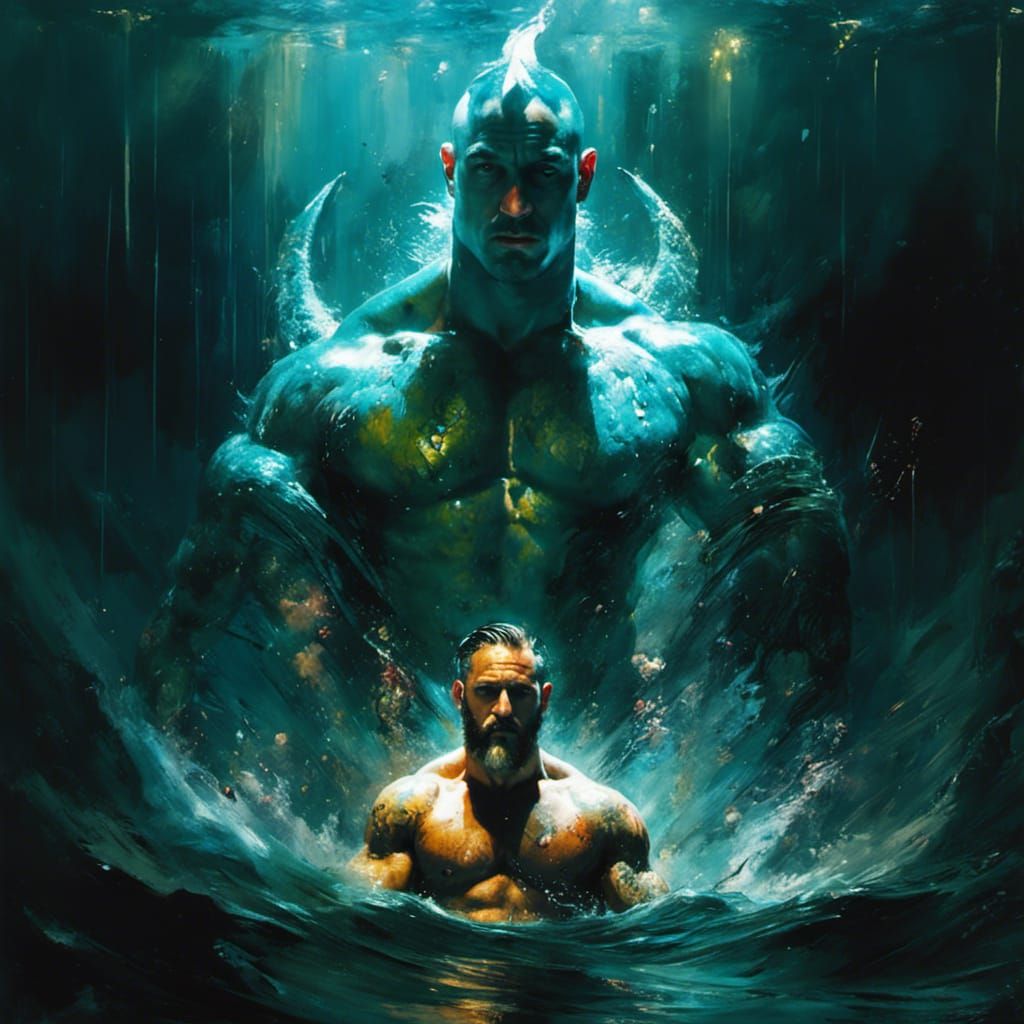 Mermen in Underwater Storm: Detailed Matte Painting