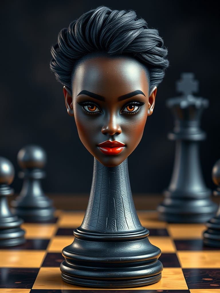Hyperrealistic Chess Queen with Black Woman Head