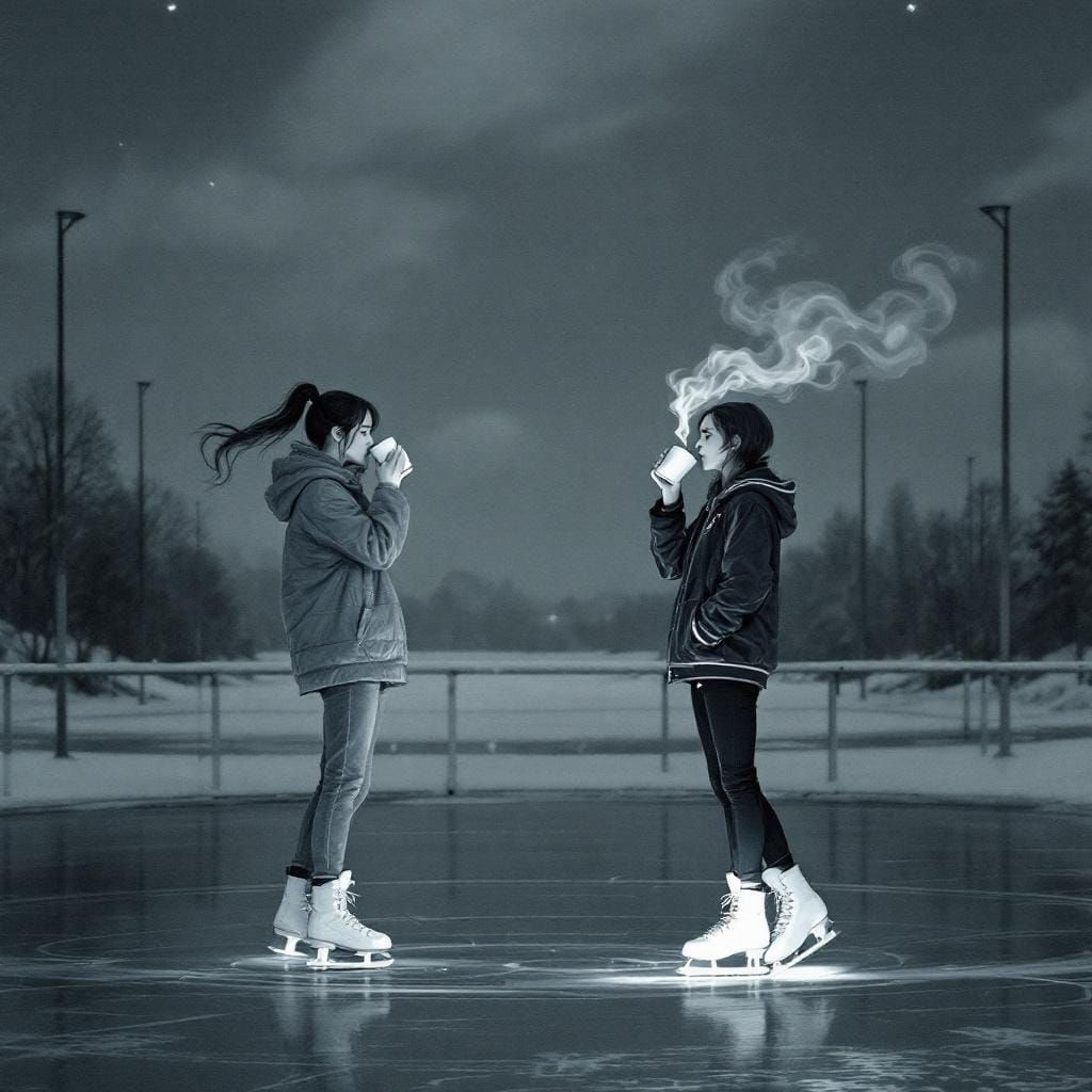 Woman Skating and Drinking Coffee: Digital Art