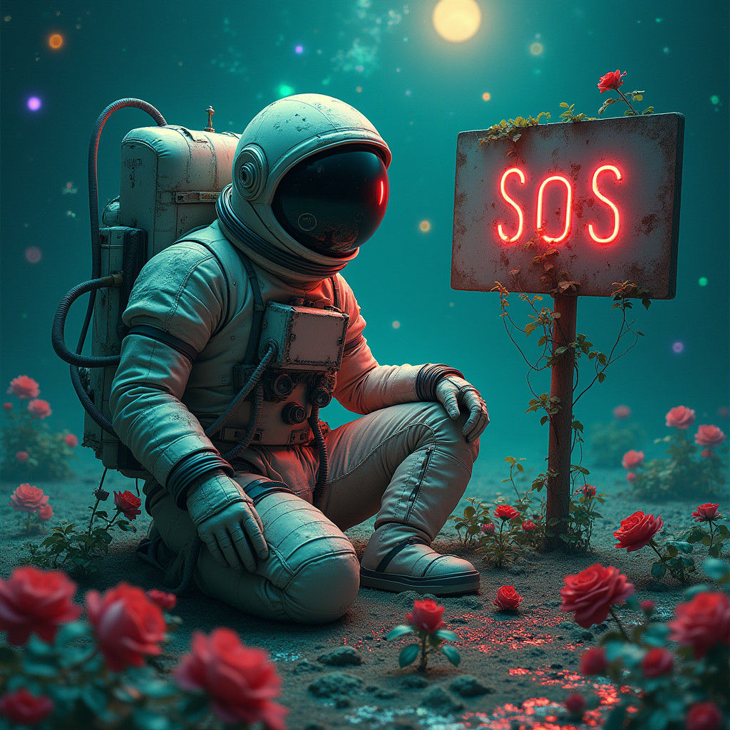 Astronaut's Bioluminescent Ocean Grave: A Digital Art Piece