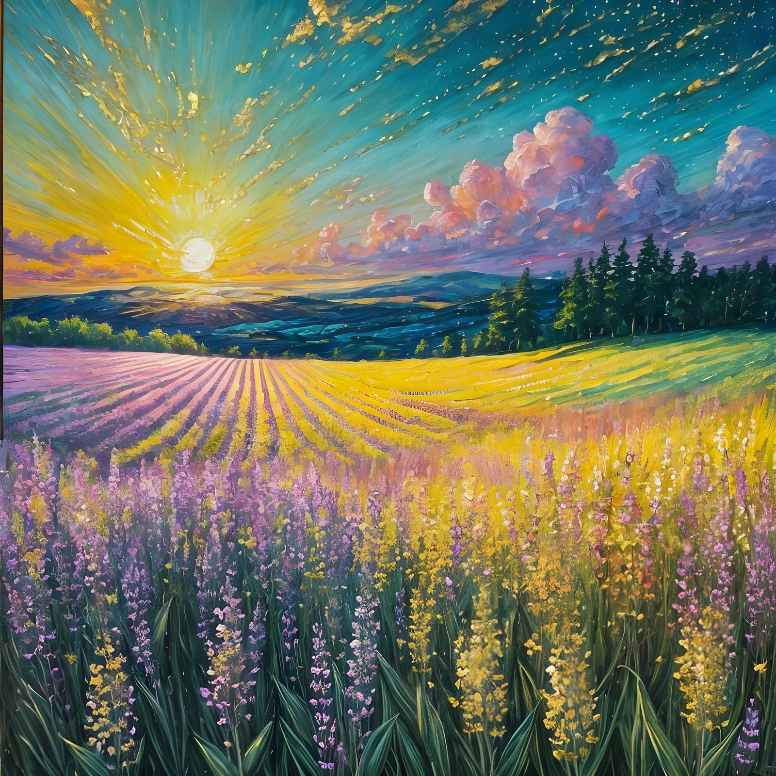 Impressionistic Flowers Open to Gentle Light