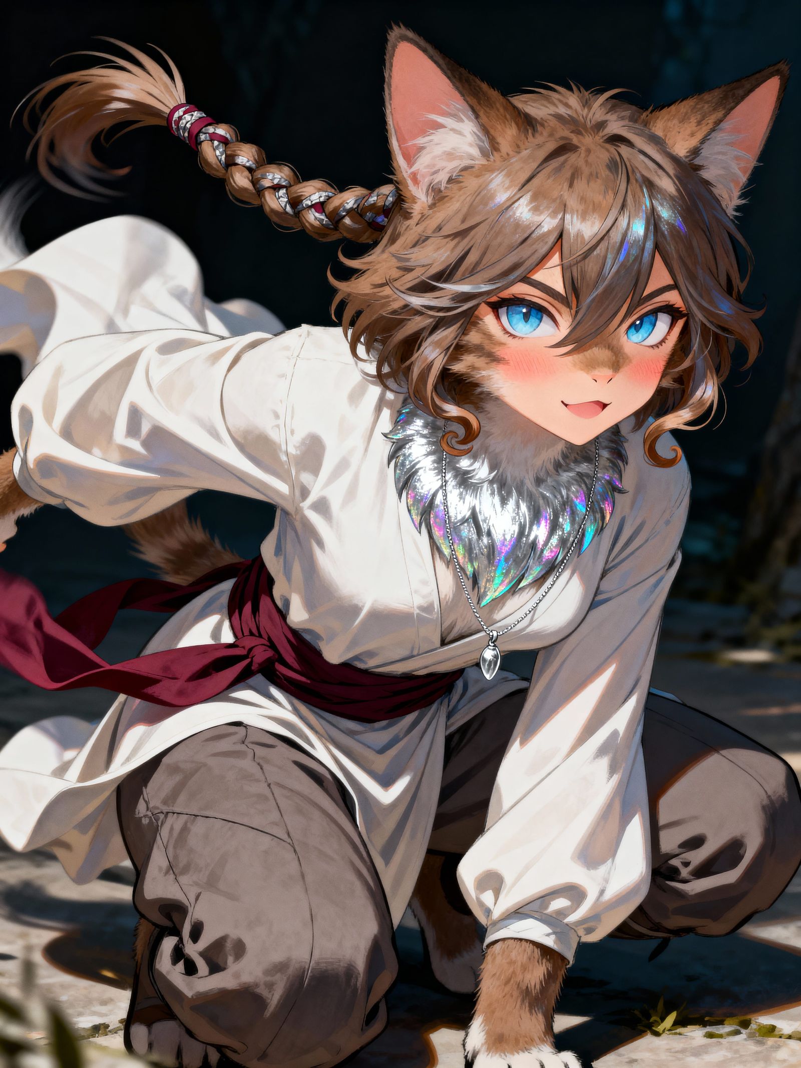 Khajiit Warrior in Dynamic D&D Illustration Style