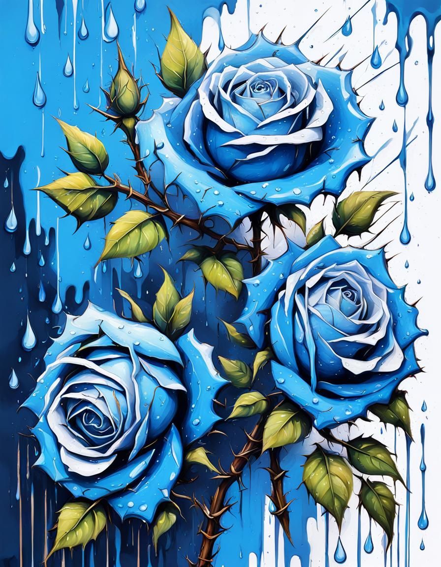 Blue Roses and Barbed Wire in Graffiti Art Style