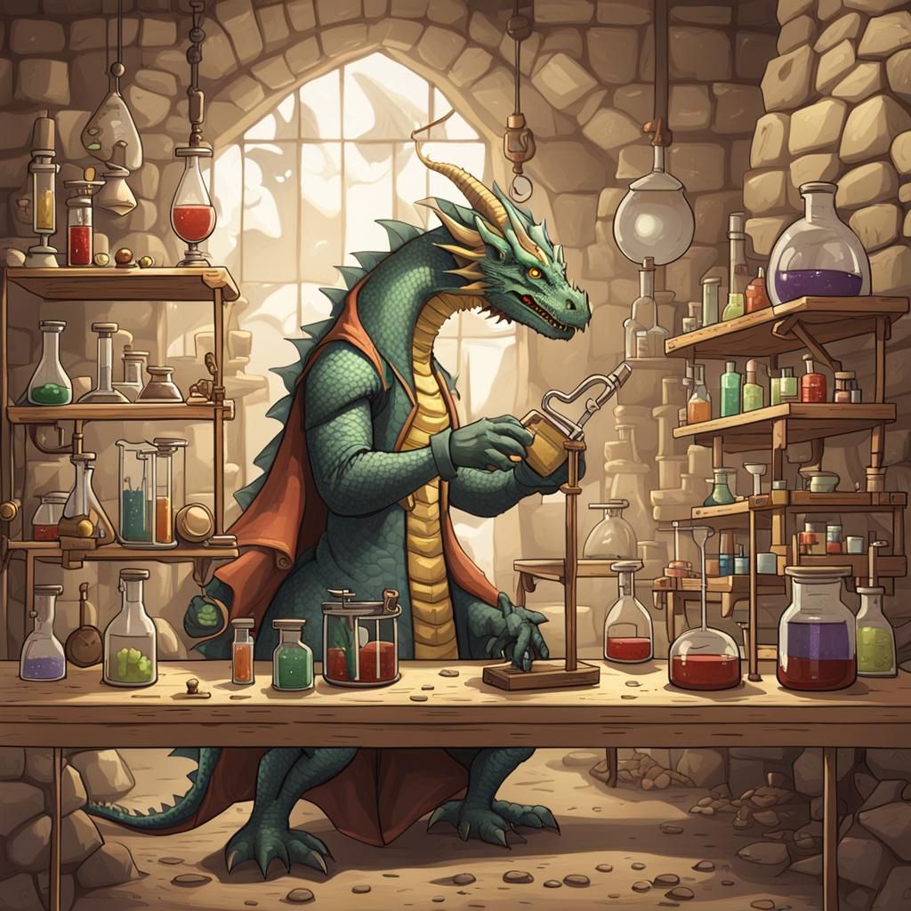 Dragon Scientist in Primitive Lab