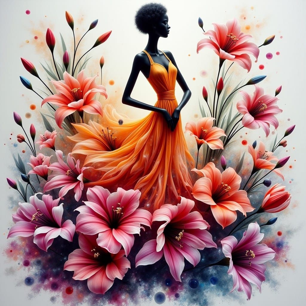 <lora:Dreamy Enchantment:1.0> Large bold flowers swirling vi...