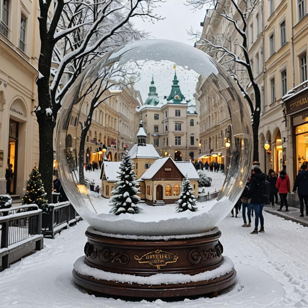 The snow globe world in Vienna is made of snow inside a sphe...