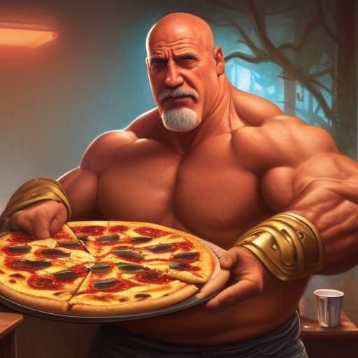 Hulk Hogan and Goldberg Share Pizza: Digital Portrait