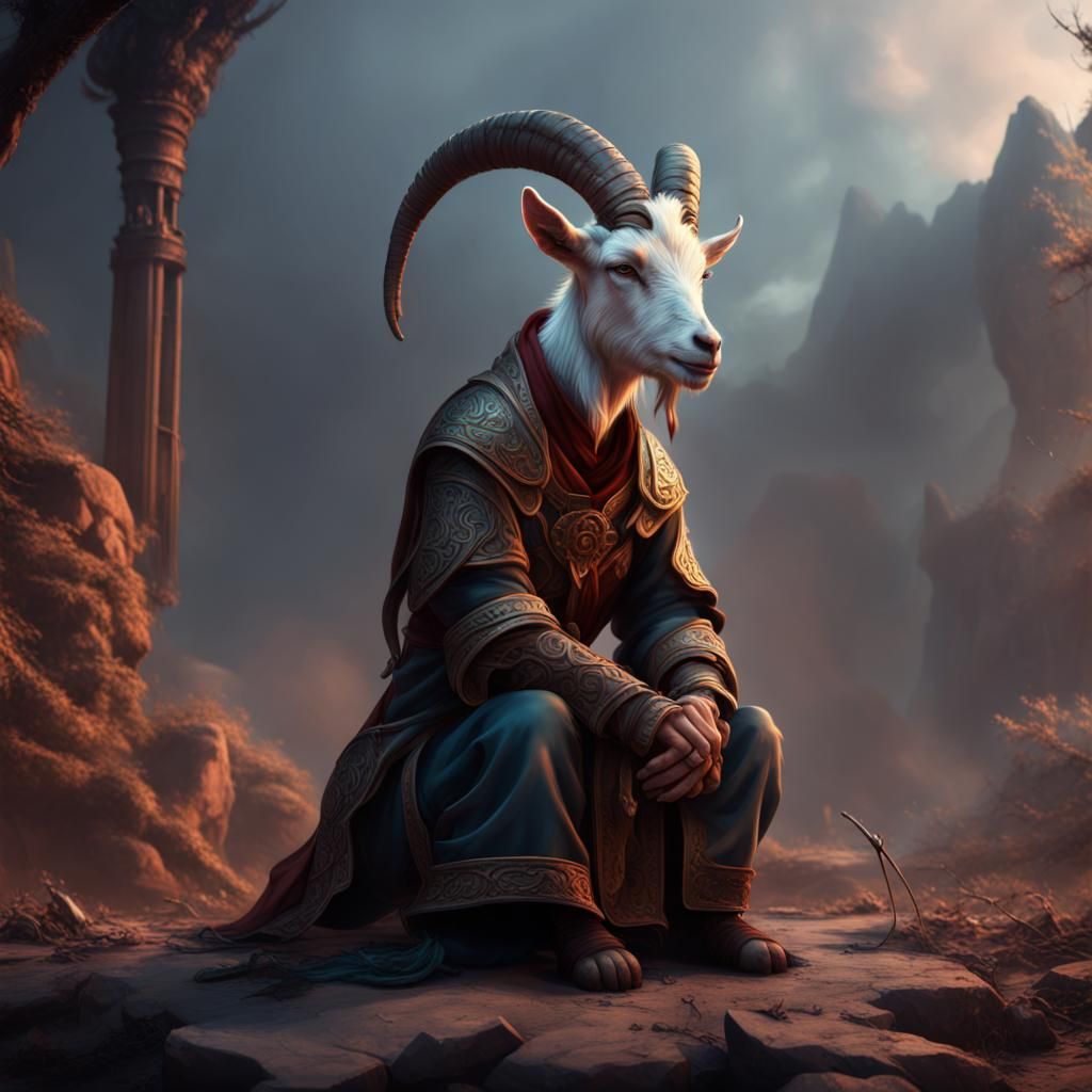 Sorrowful Goat Boy in Detailed Matte Painting