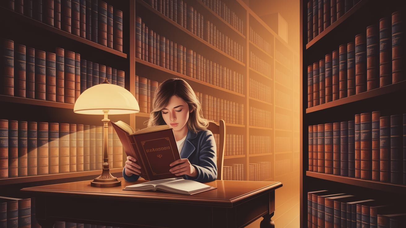 A Young Woman Contemplates Epistemology in a Cozy Library