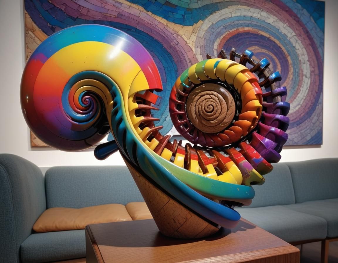 Rainbow Corkscrew Sculpture in Psychedelic Style