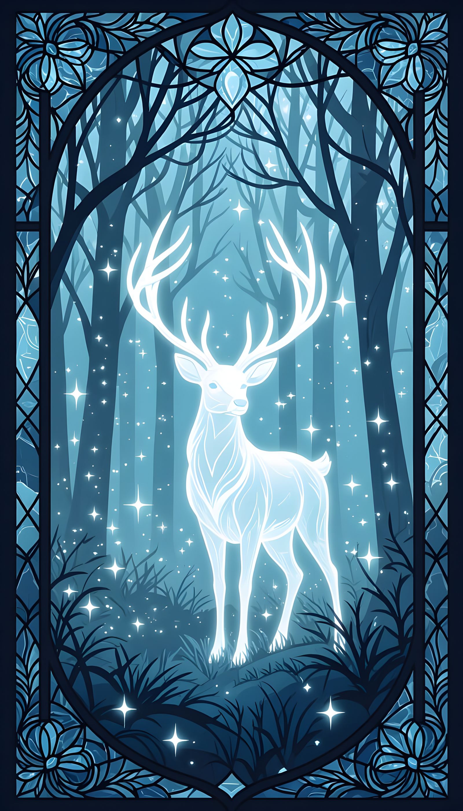 Enchanted Forest Stag Patronus in Stained Glass Style
