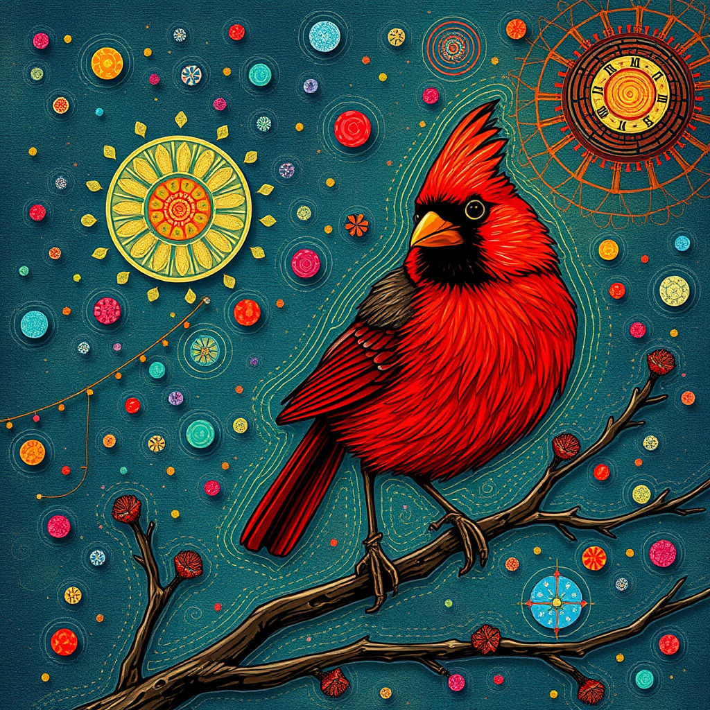 Whimsical Cardinal in Pointillist Pop Art Style
