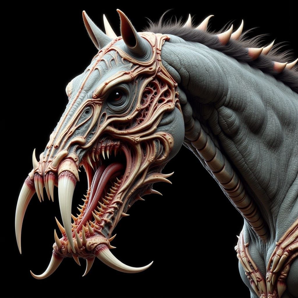 Grotesque Horse: A Biomechanical, Surreal Horror
