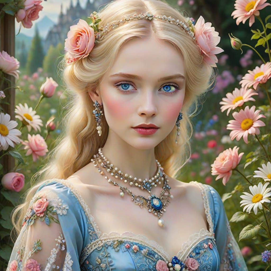 Whimsical Russian Lady in a Wonderland Garden