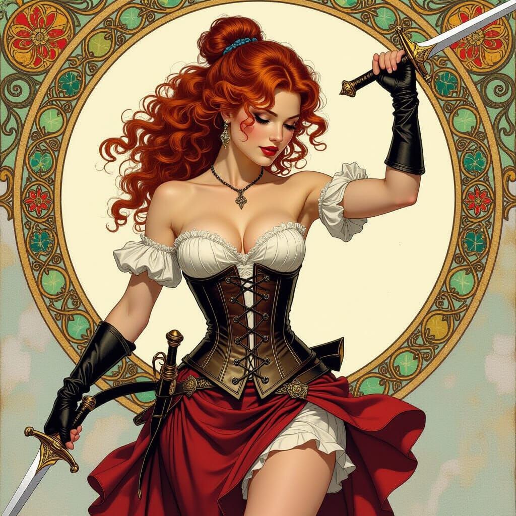 Fantasy Sword Dancer in Oil Painting Style