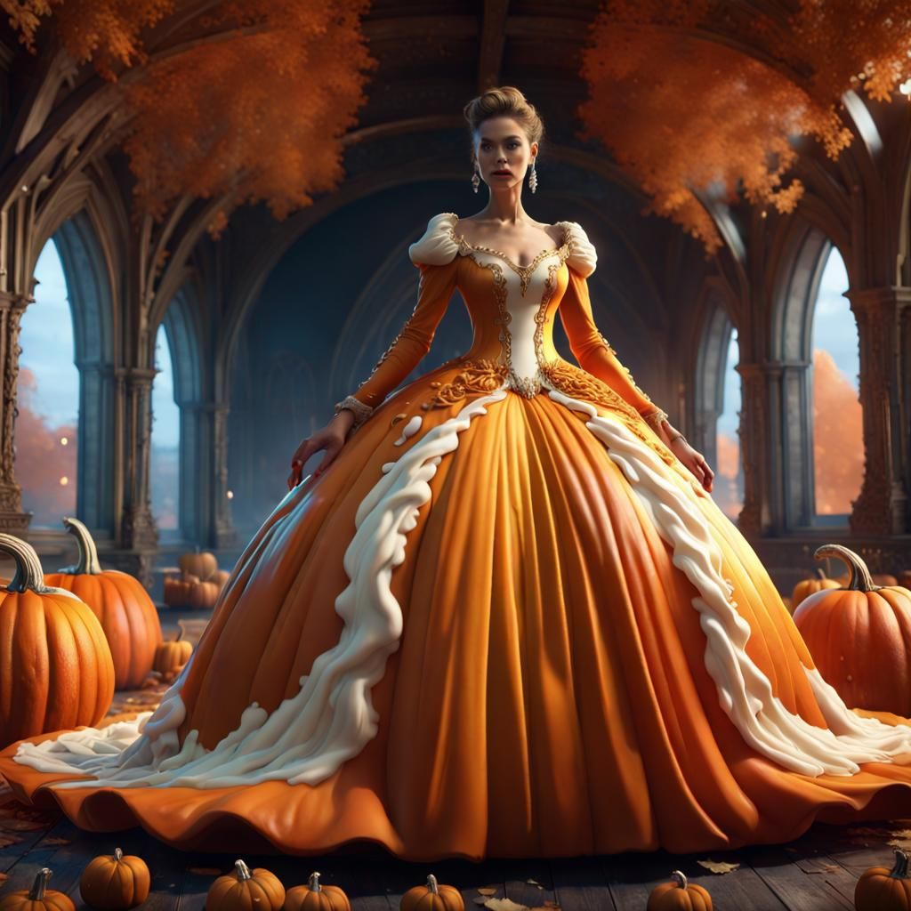 Pumpkin Pie and Ice Cream Ballgown, Detailed Digital Art
