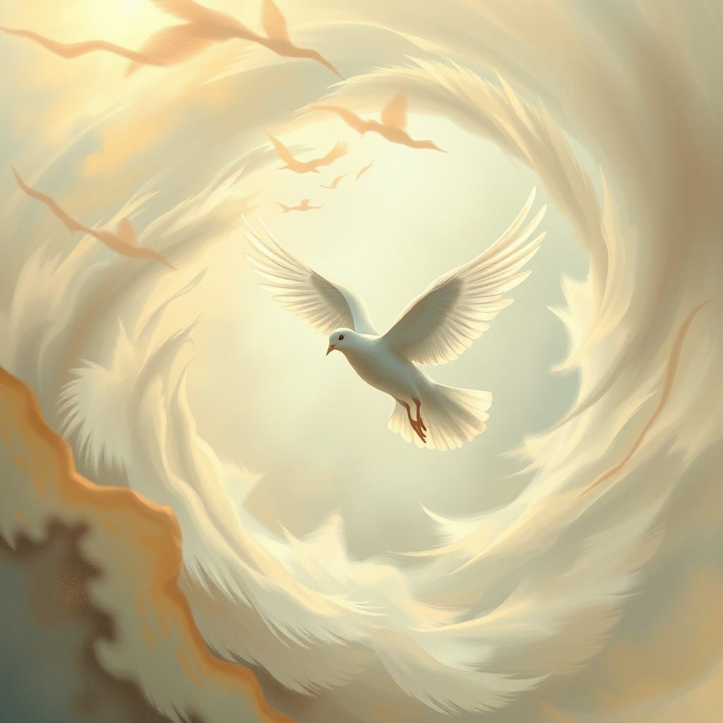 Whirlwind Dance of a Gentle Dove in Dreamy Atmosphere