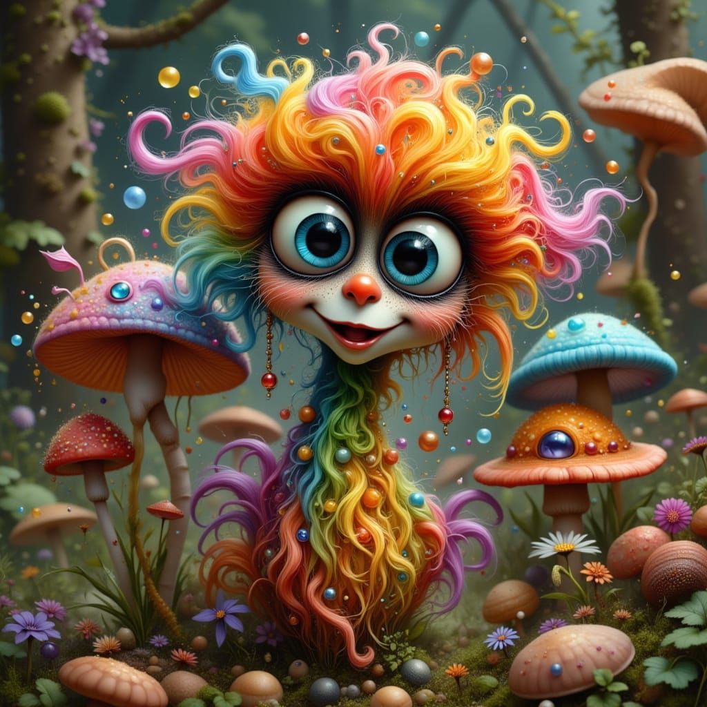 Whimsical Watercolor Mushrooms with Plush Fur