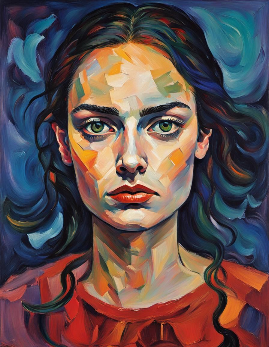 Expressionist Portrait of a Woman in Bold Colors