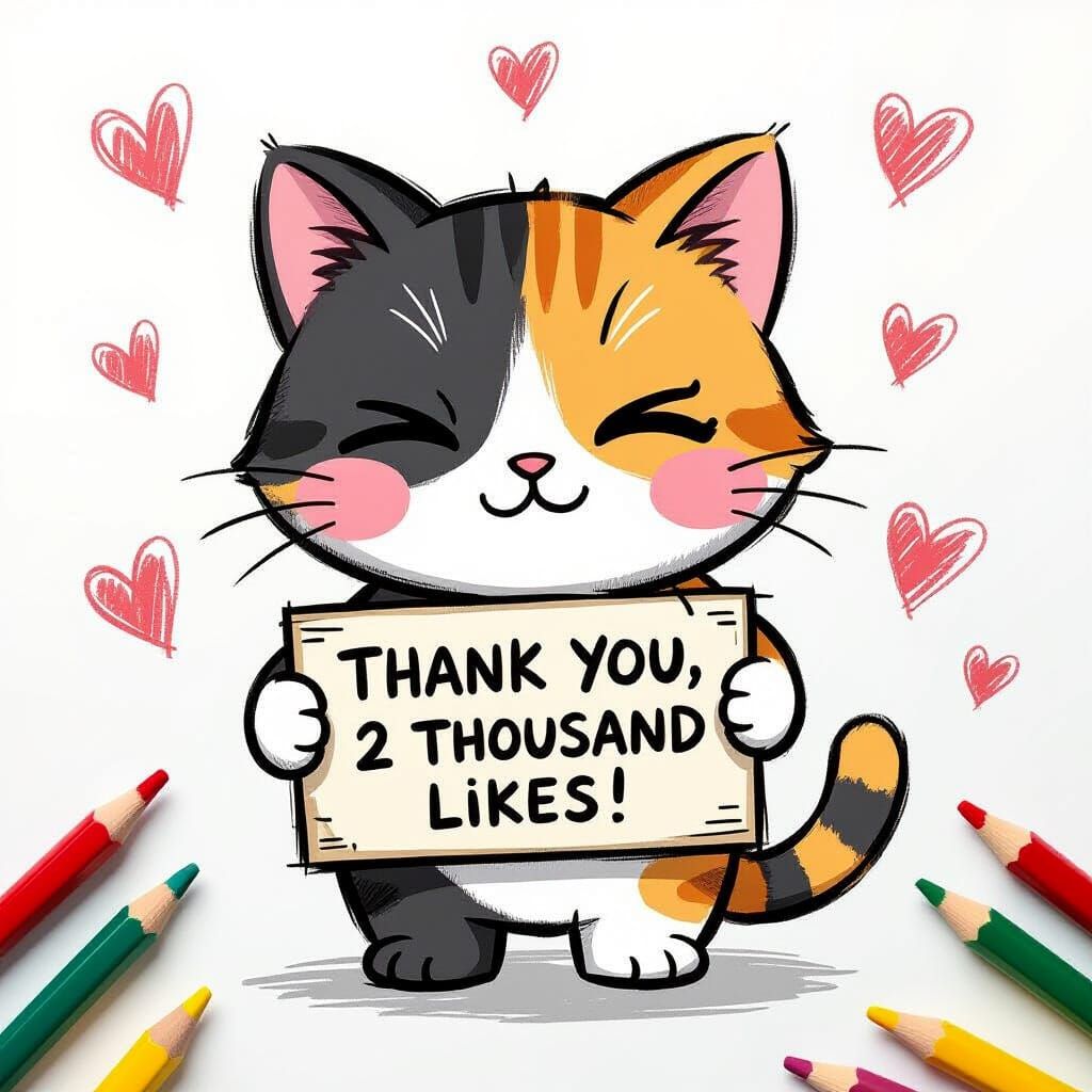 Kawaii Calico Cat Sketch Expressing Gratitude