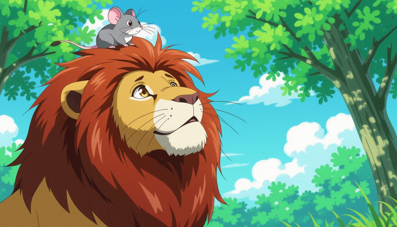 Lion and Mouse in Anime Style