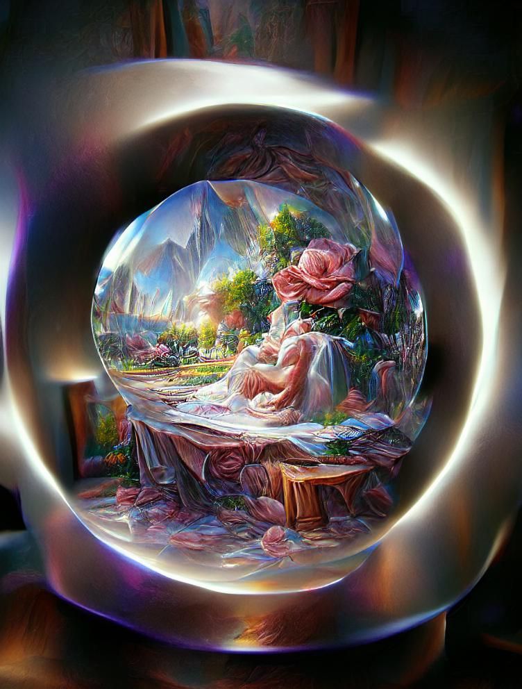Romantic Rose in Crystal Ball: Cosmic Illustration