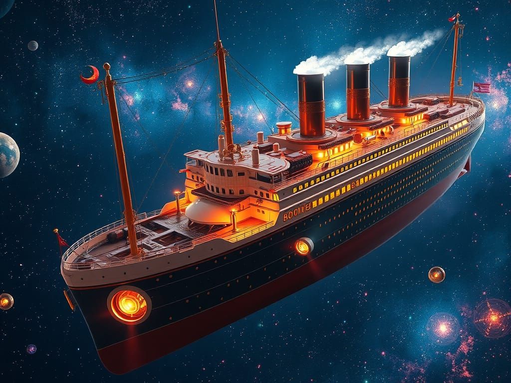Futuristic Titanic in Space: Retrofuturistic Concept Art