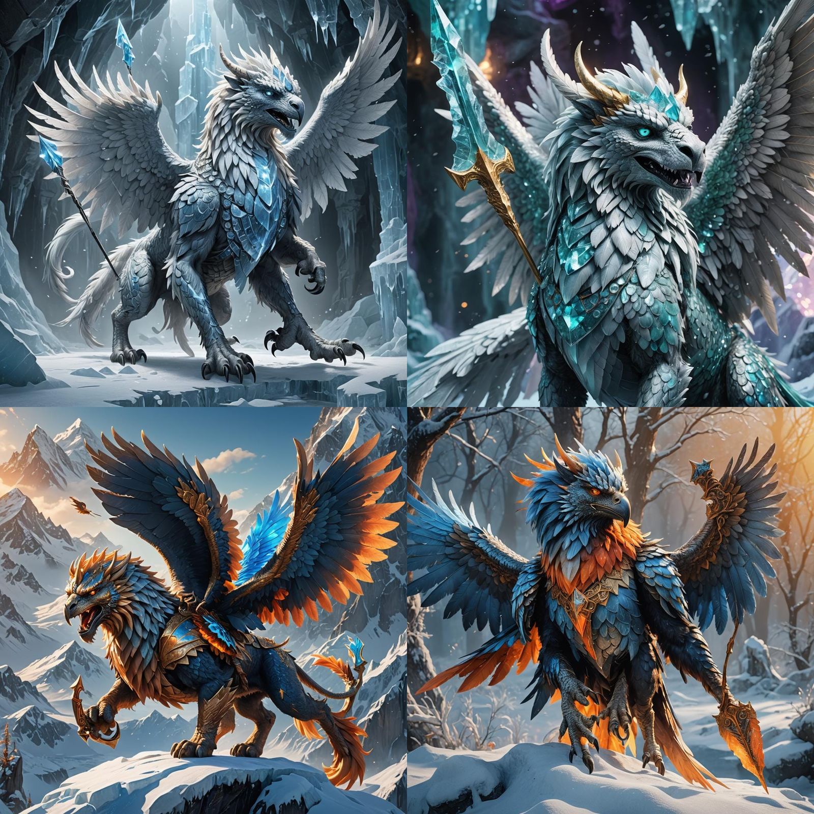 Icy Griffin with Enchanted Arrow, Fantasy Art