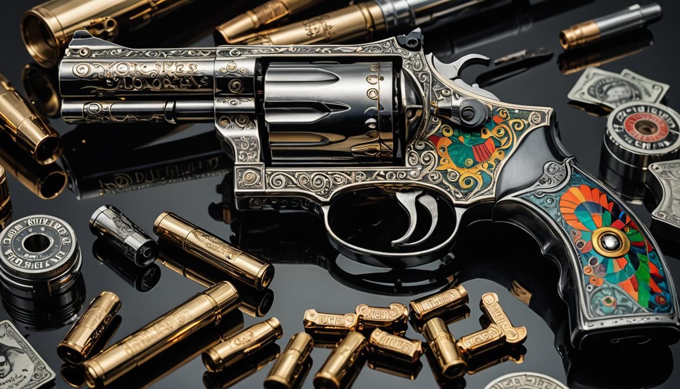 Joker's Revolver: Detailed Mixed Media Art