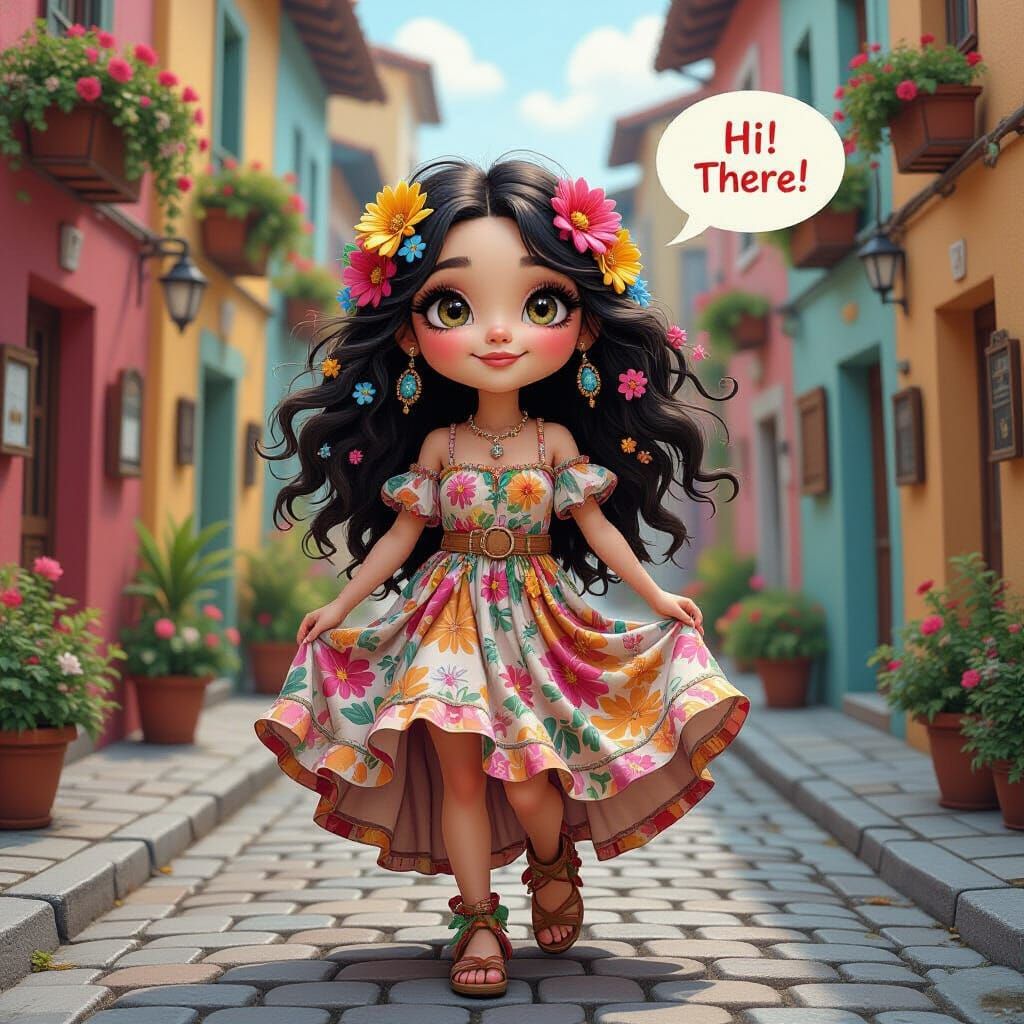 Whimsical Female Creature in Hippie Style with Sparkly Eyes