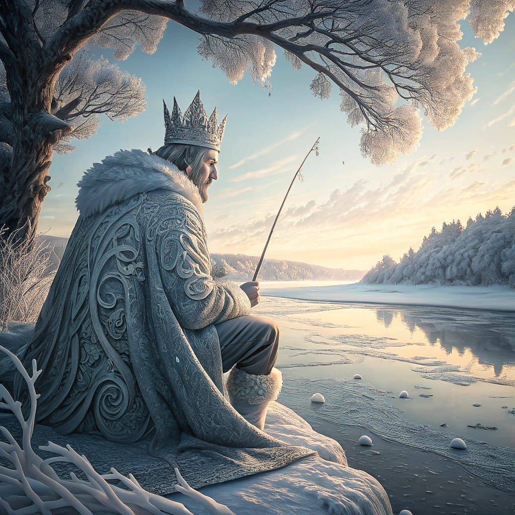 Icy King by Frozen Lake: Hyper-Realistic Digital Art