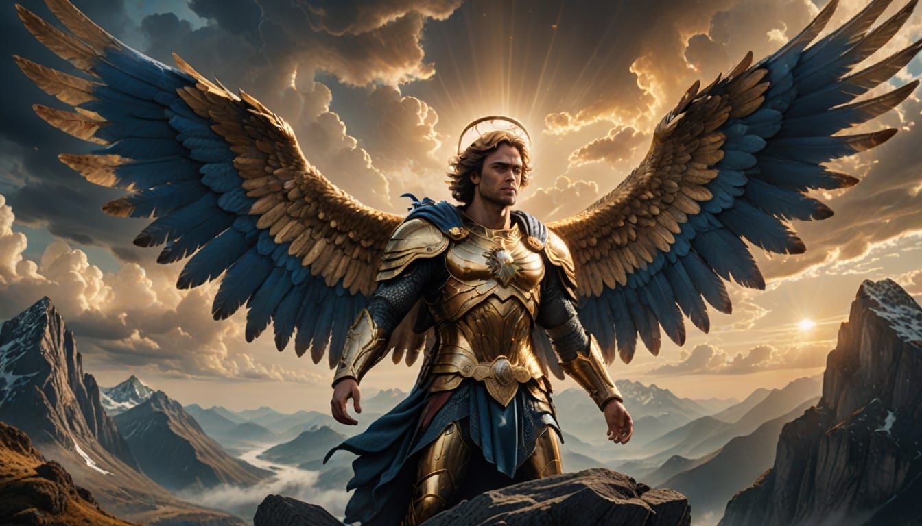 Archangel Michael in Golden Armor with Iridescent Wings