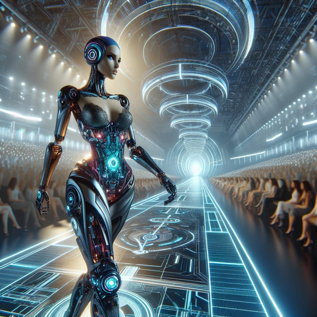 Cybernetic Woman Struts on Digital Runway in 8K
