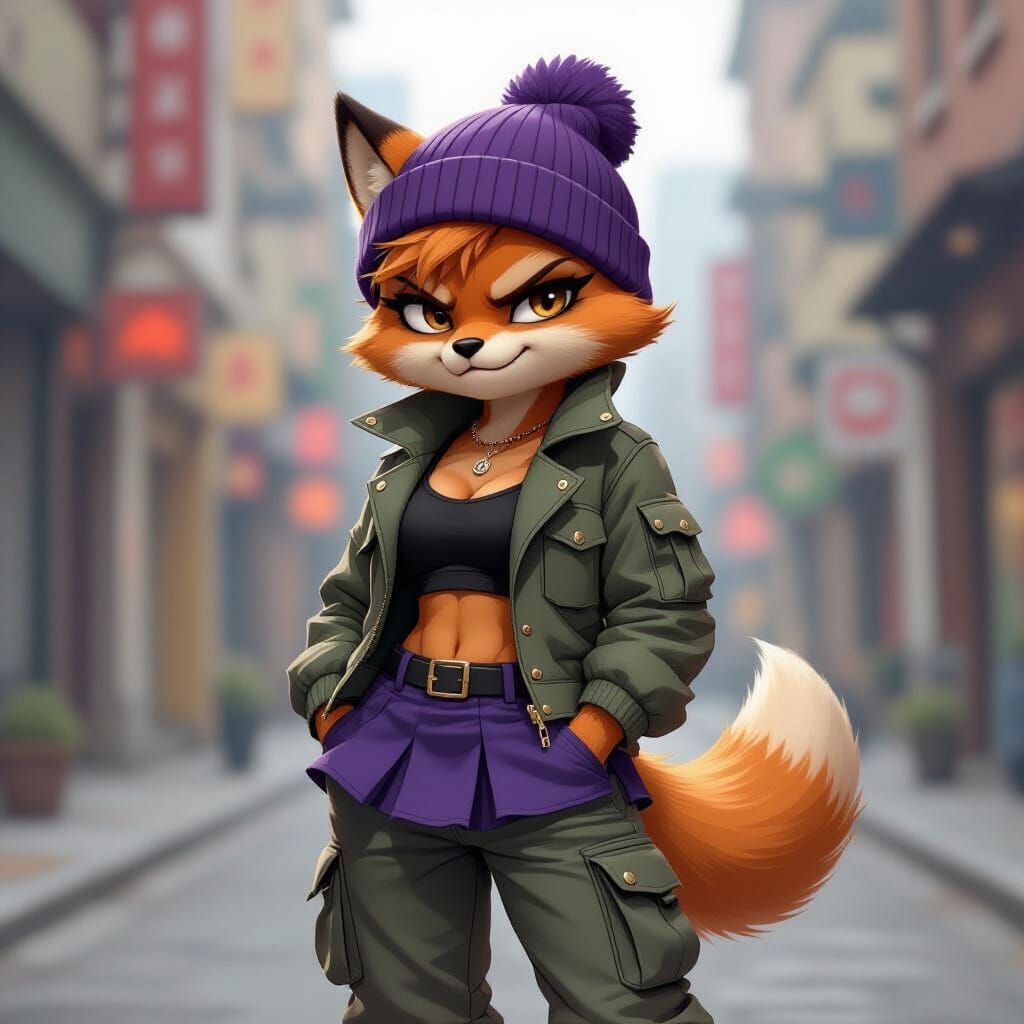 Grumpy Furry Figure in Urban Style, Bold Lines