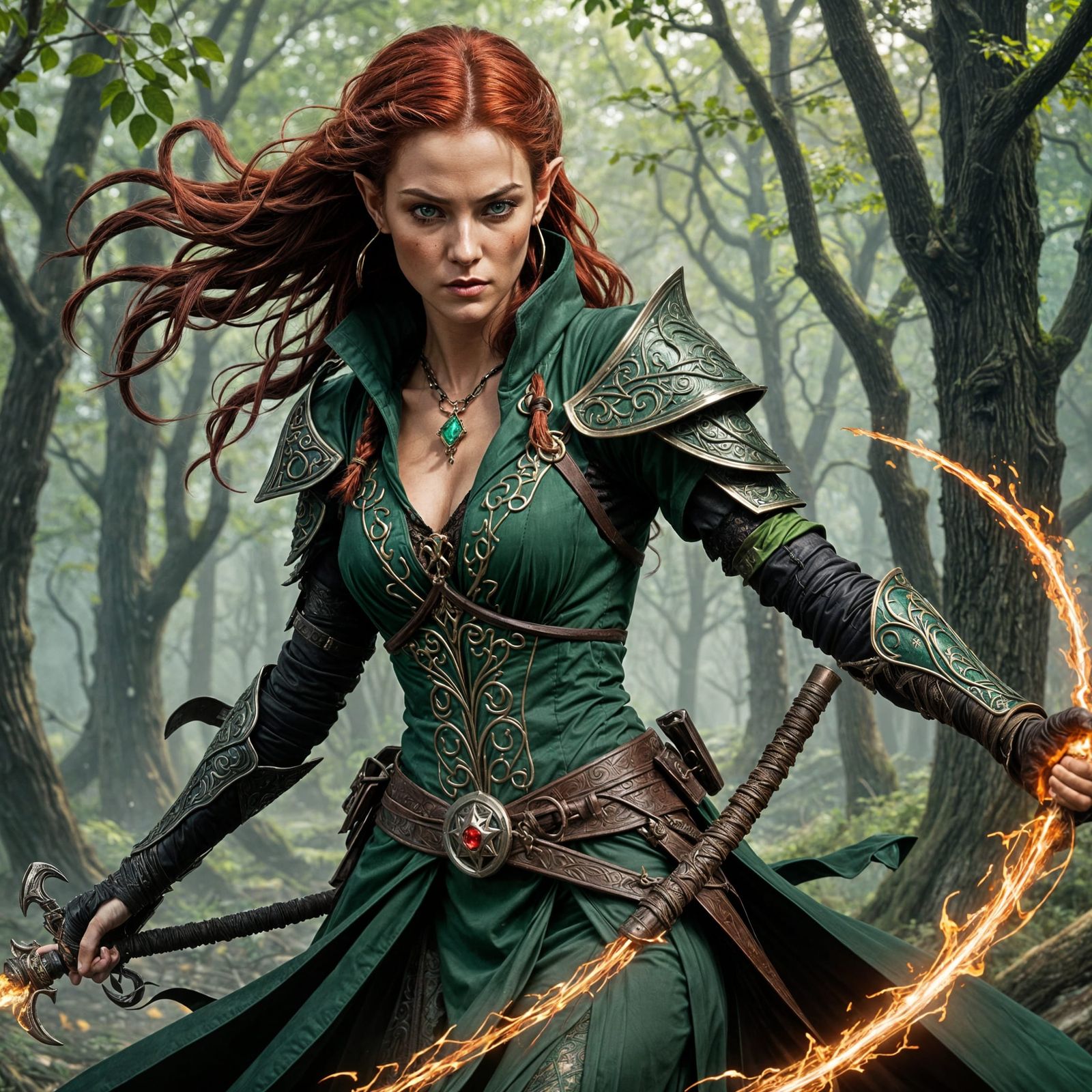 Elegant Assassin Lilith Vael'thara, Elven Rogue in Lavish Gr...