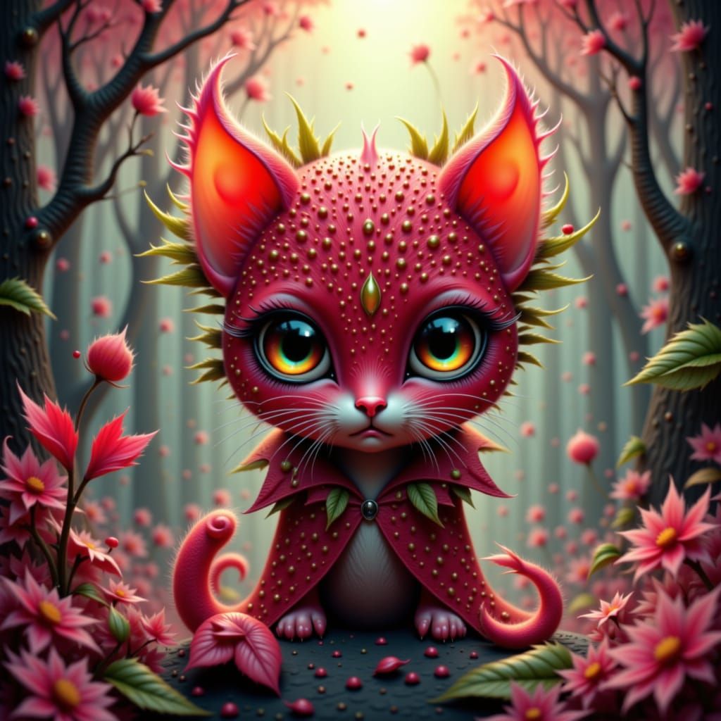 Strawberry Kitten in Leaves Cloak: Matte Painting