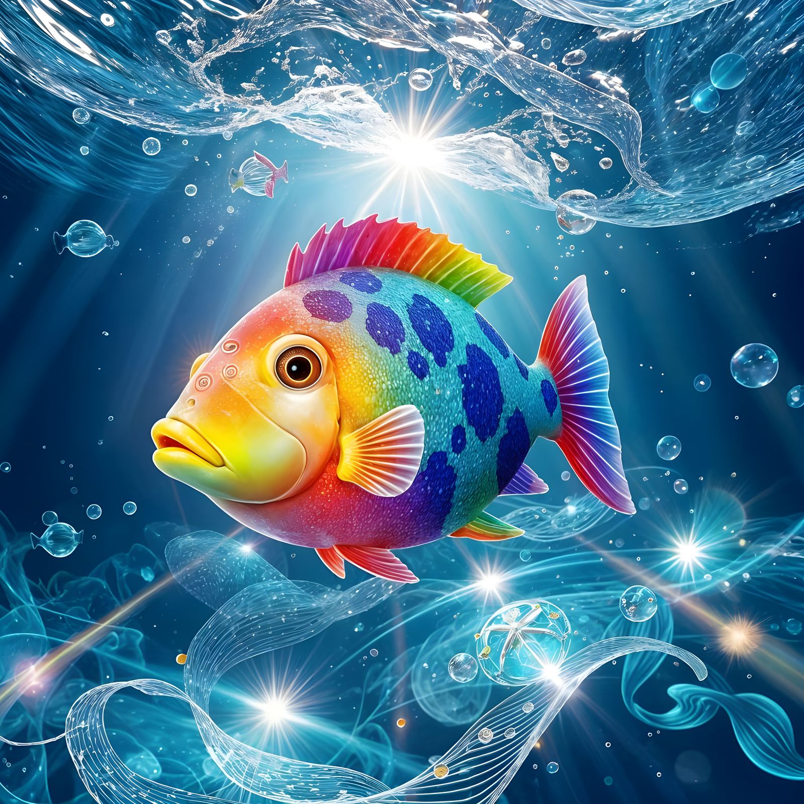 Rainbow Fish in Sunlit Ocean Prism