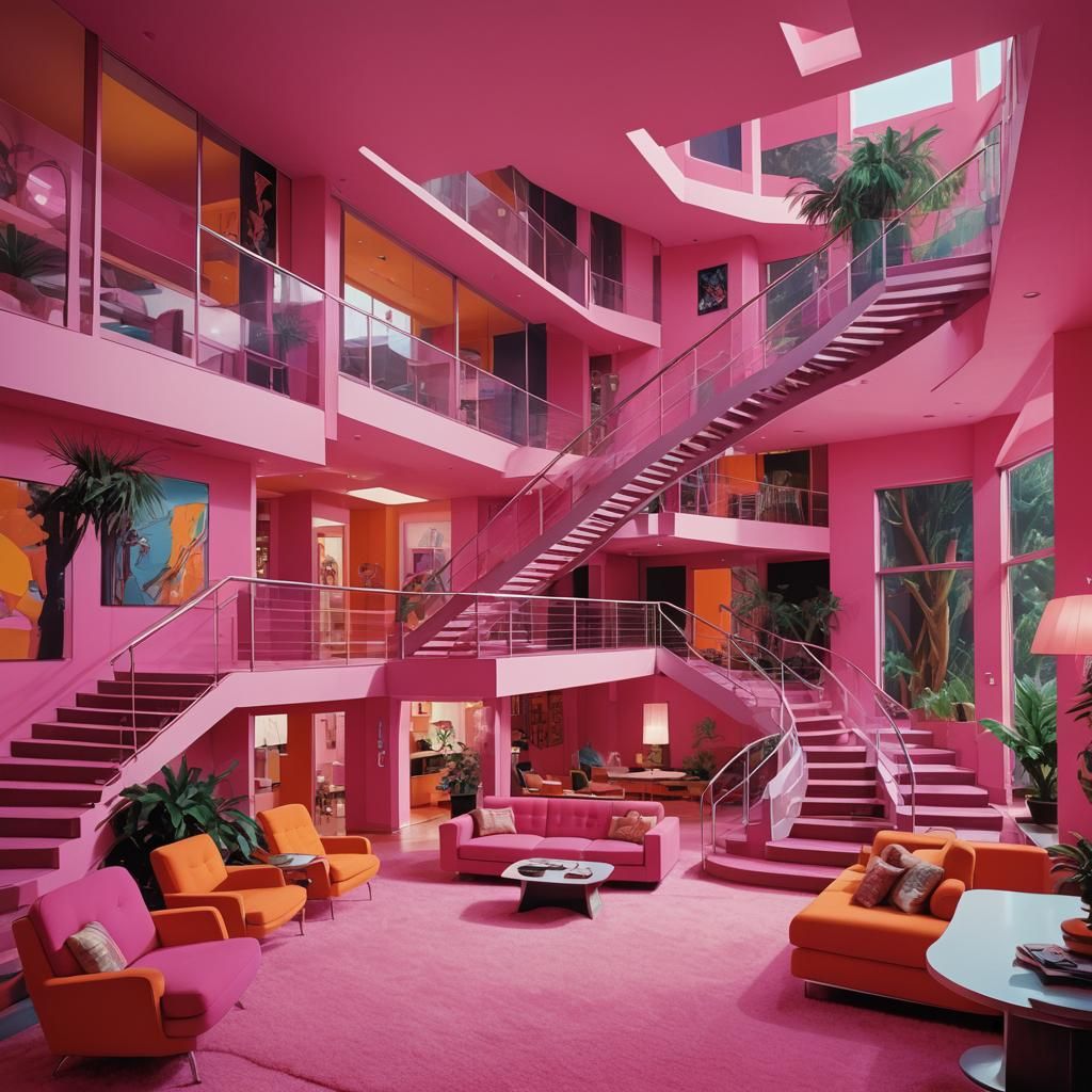 Mid-Century Modern Dollhouse Interior in Triadic Colors