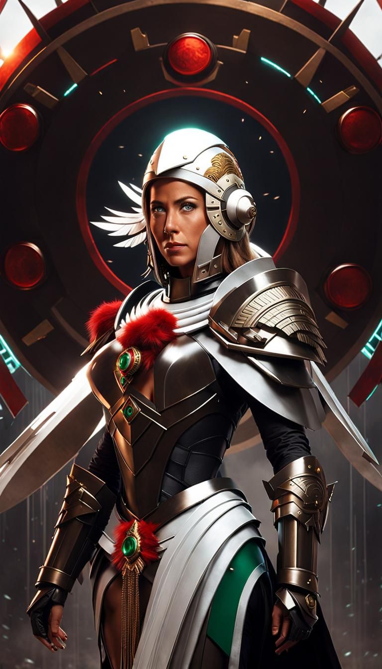 Goddess of War in Cybernetic Armor, Aztec Headdress