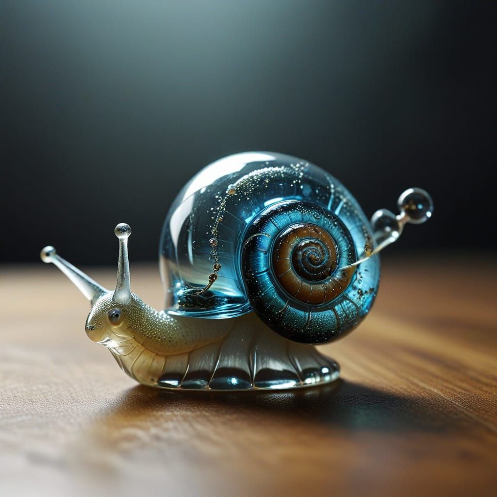 Enchanted Glass Snail Still Life with Whimsical Figure