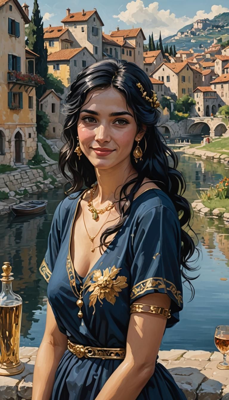 Roman Woman with Gold Jewelry in Alcohol Painting
