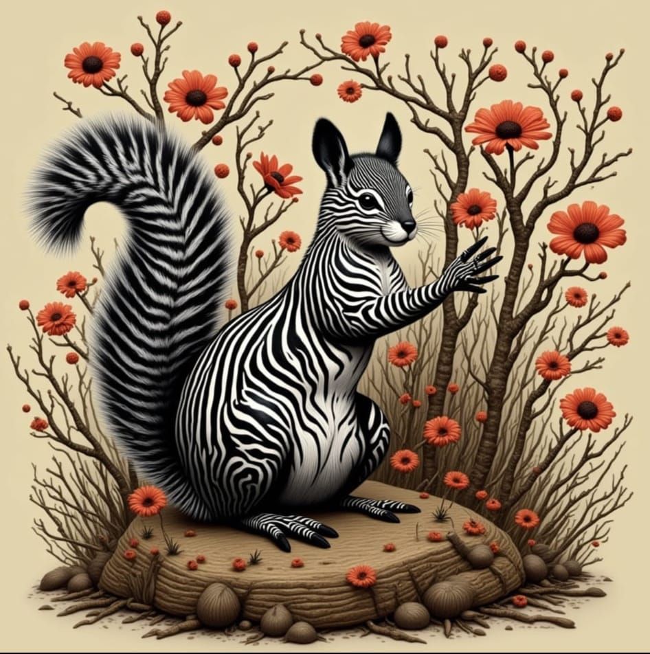 Surreal Cyberpunk Squirrel in Neon Landscape