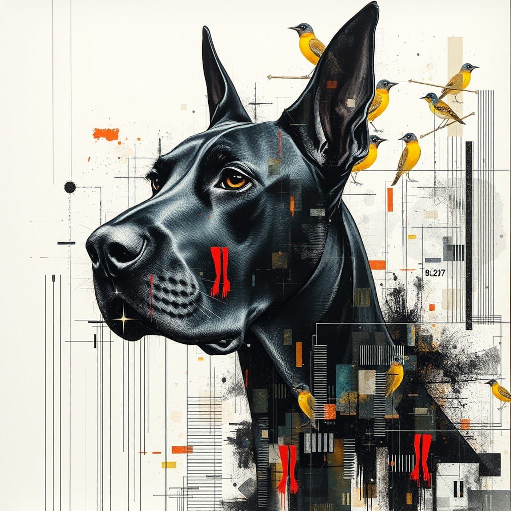 Great Dane in Vibrant Glitch Art Style