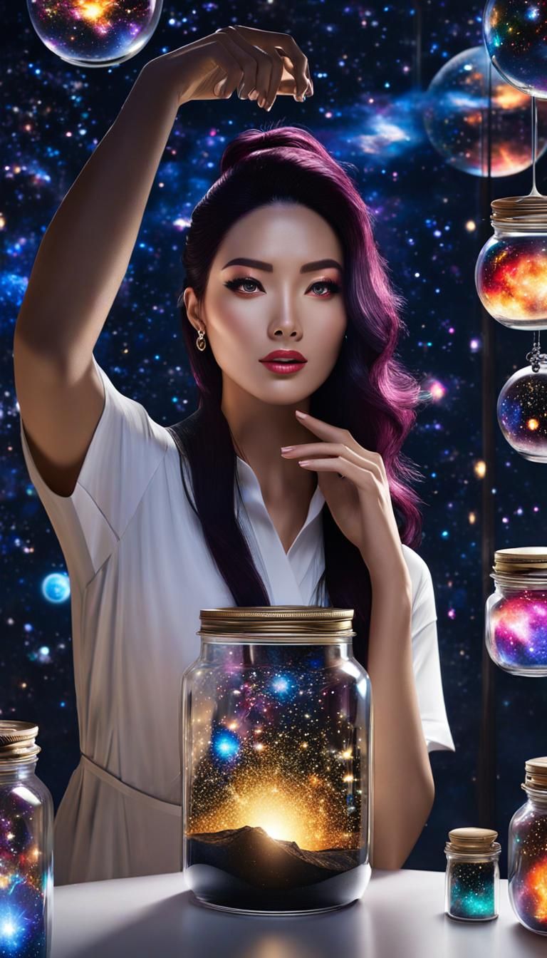 Girl Holds Universe in Jar: 3D Anime Art