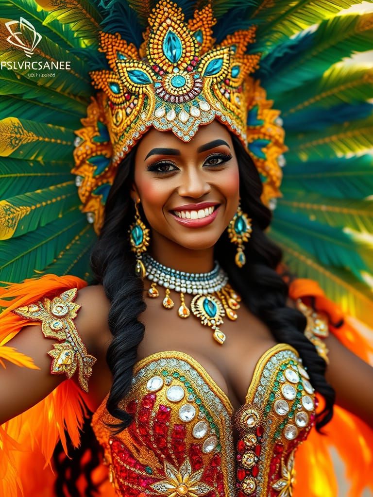 Stunning Brazilian Carnival De Rio Dancer in Vibrant Costume