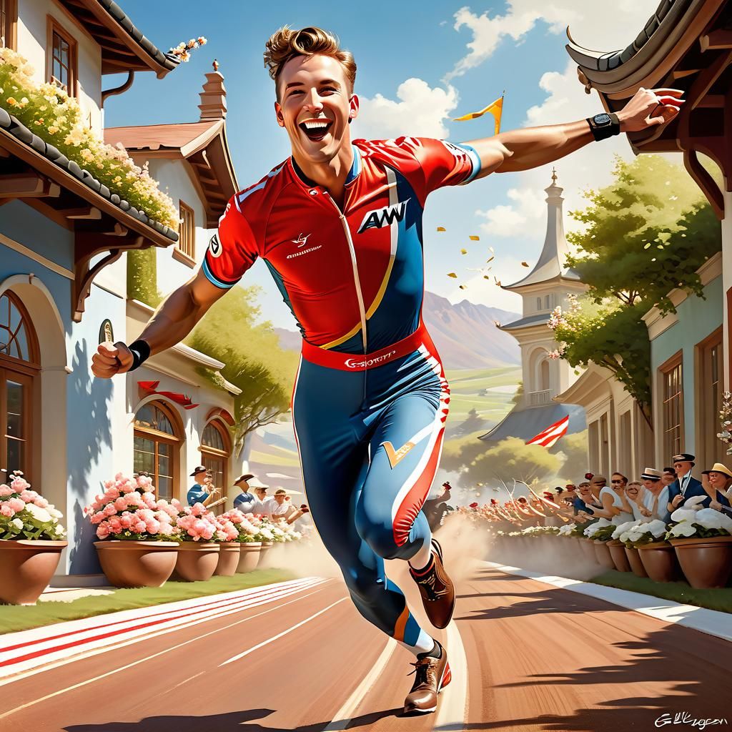 Joyful Racer Wins Race in Pin-Up Style
