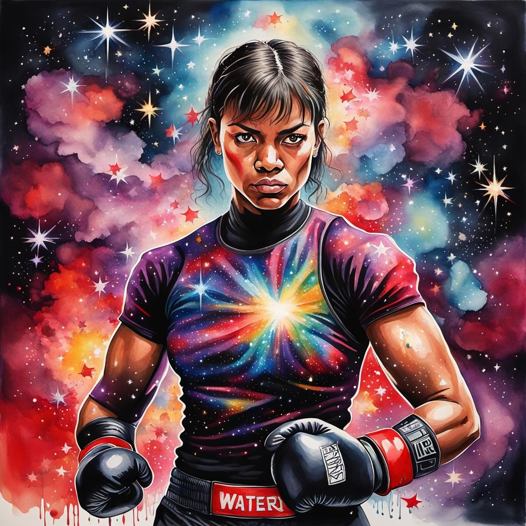 Galactic Watercolor Boxer in Starry Ring